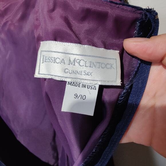 Vintage 80s Jessica McClintock Gunne Sax Sz 9/10 Navy Velvet Sequin Party Dress - Picture 6 of 9